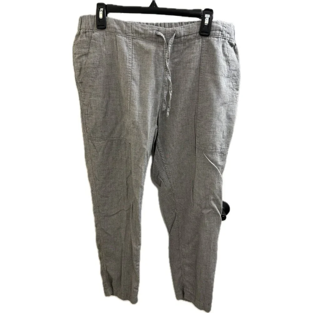 PRANA Breathe Pants Womens Xl Gray Ribbed Drawstring Cropped Outdoor Travel - Picture 1 of 13